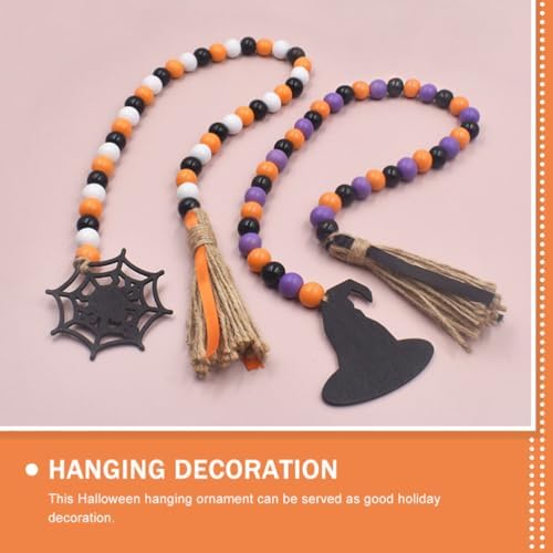 IMIKEYA Halloween Wooden Beads Garland: 2PCS Farmhouse Wood Bead Garland for Tiered Tray Farmhouse s Hanging Wood with Tassels Rustic s for Halloween Party Decor