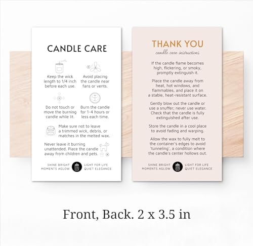 200 pack - Premium Handmade Candle Care Instruction Cards White 2x3.5 in, Small Business | Soy Bees Wax Melt, Candle Makers, Making Supplies Kit Set, Containers, Jars, Pot, Package