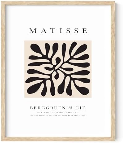 HAUS AND HUES Henri Matisse Abstract Art Print - Exhibition Poster, Aesthetic Drawing, Painting, Cut Out Art Black Plant Clover (Beige Frame, 16x20)