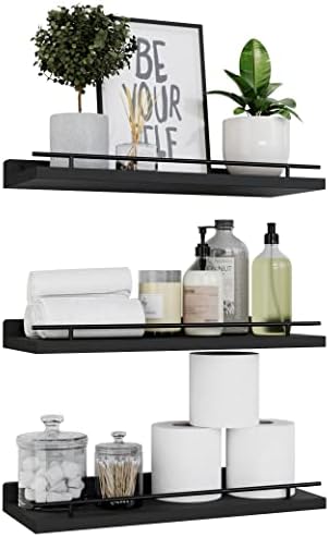 WOPITUES Floating Shelves for Wall Decor Set of 3, Black