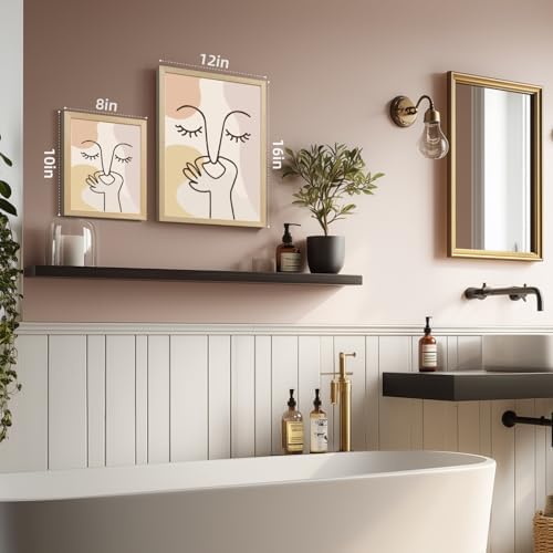 Cyebmo Boho Funny Bathroom Wall Art, Abstract Minimalist Face Line Art Wall Decor, Neutral Aesthetic Art Print, Modern Beige Poster Painting for Bedroom Living Room Wood Framed 8x10 Inch