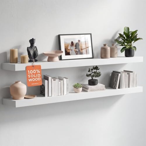 Homeforia 48 Inch Floating Shelves, High-End Solid Pine Wood, Set of 2
