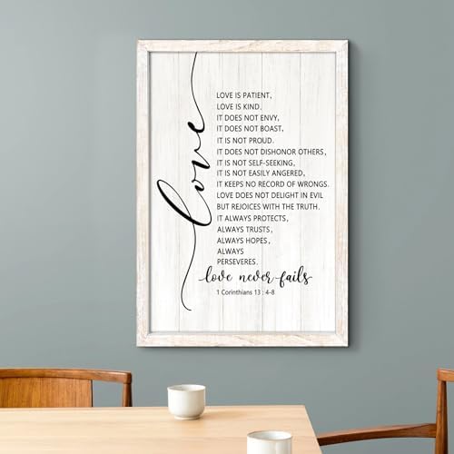 Love is Patient Love is Kind Framed Wall Art, 11''×16'' Positive Narrow Religious Christian Saying Sign for God Jesus Christ Prayer, Vintage Holy Inspirational Catholic Scripture Decor