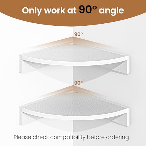 Fun Memories Corner Shelf Wall Mount, Wood Floating Corner Shelves, Corner Wall Shelf for Bedroom, Bathroom, Kitchen, Living Room (White, 3 Pack)