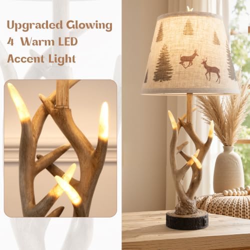 Dungoo 26" Rustic Antler Table Lamp Set of 2 for Bedroom with USB- C Port