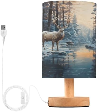 ALAZA Deer Winter Landscape Decor Bedside Table Lamp with USB Port for Bedroom Nightstand Office Desk LED Bulb Included