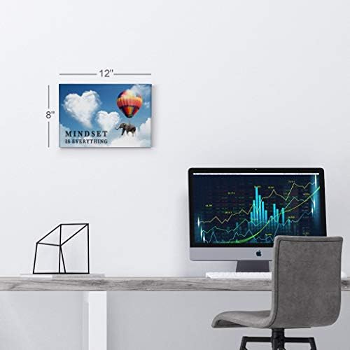 Smile Art Design Mindset is Everything Quote Elephant with Balloon Blue Sky Motivational Wall Art Canvas Print Inspirational Wall Art Entrepreneur Quote Office Decor Artwork Gift Ready to Hang 24x36