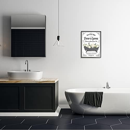 Stupell Industries 'Fleur a Savon Vintage Parisian Bathroom Floral Tub', Framed Giclee Art, Black, 16 x 20 Inches, Easy to Hang and Sturdy, Made in USA, by Lettered and Lined