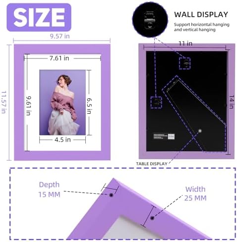 Muzilife Purple 8x10 Wood Picture Frame with Mat, Real Glass Cover, 2 Pack