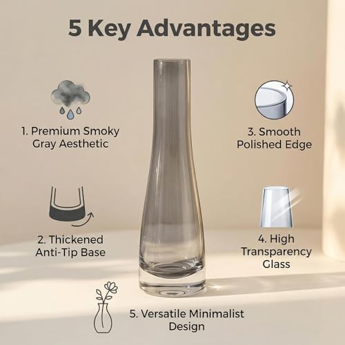 Erioctry Single Bud Vase, Hand-Made Blown Art, Clear Glass, Single Stem Vase, Home & Office Decor, Wedding Party Event
