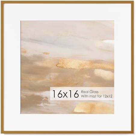 16x16 Metal Picture Frame with 12x12 Mat, Brushed Aluminum Finish, Tempered Glass Front, and Attached Hanging Hardware - Versatile Wall Display Frames for Vertical or Horizontal Orientation-Bronze