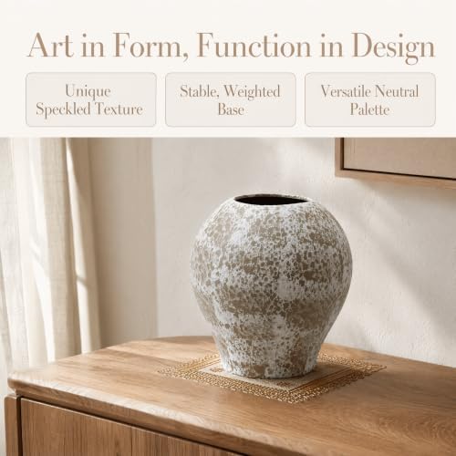 AOZITA Ceramic Flower Vase, 8.7" Tall Large Rustic Farmhouse Bulb Vase with Textured Finish,Vintage Home Decor for Living Room, Kitchen, Bedroom & Office,Antique