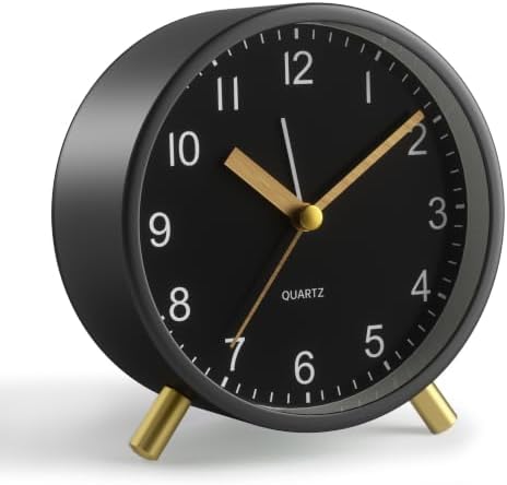 JALL Analog Alarm Clock, 4 inch Super Silent Non Ticking Small Clock with Night Light, Battery Operated, Simple Design, Easy Setting for Office, Bedroom, Bedside, Desk, Teens, Elders, Adult, Black