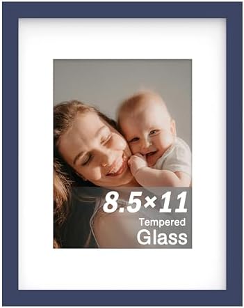 An&He 8.5x11 Picture Frame, Wooden Frame with Tempered Glass for Home or Office Display – Dark Blue