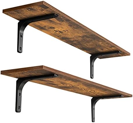 DINZI LVJ Long Wall Shelves, 39.4Inch Wooden Wall Mounted Shelves, Set of 2