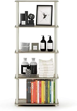 Furinno TURN-N-TUBE Storage Shelves, 5-Tier Book Shelf, Corner Shelf, Toolless Open Shelves, for Organization and Storage, Living Room, Garage, Home Office, Sonoma Oak