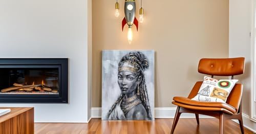 Yihui Arts Timeless African Queen Hand-Painted Textured Art Black & Gold Elegance for Sophisticated Spaces