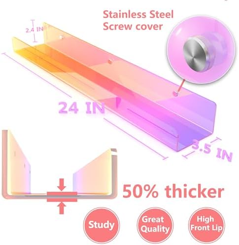 2 Packs 24 inches Iridescent Acrylic Shelves,Book Shelf for wall