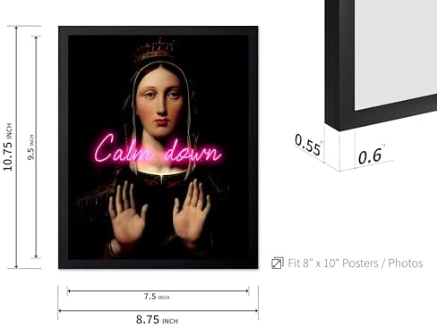 Poster Master Calm Down Print - The Virgin With The Crown Poster - Altered & Pop Art - Housewarming Gift for Men & Women - Chic Decor for Bedroom, Living Room or Dorm - 8x10 Black Framed