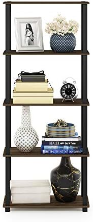 Furinno TURN-S-TUBE Book Shelf, 5-Tier Toolless Storage Shelves with Square Tubes, Shelving Unit for Organization and Storage for Living Room, Home Office, Columbia Walnut
