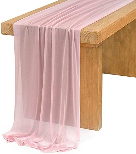Ling's Moment 14Ft Dusty Rose Table Runner, Wedding Chiffon Table Runners