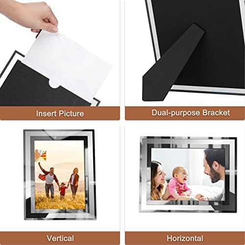 5x7 Picture Frames Set of 4, Silver Mirror Glass Photo Frame for Tabletop Display, Gifts Picture Frame, Horizontally or Vertically