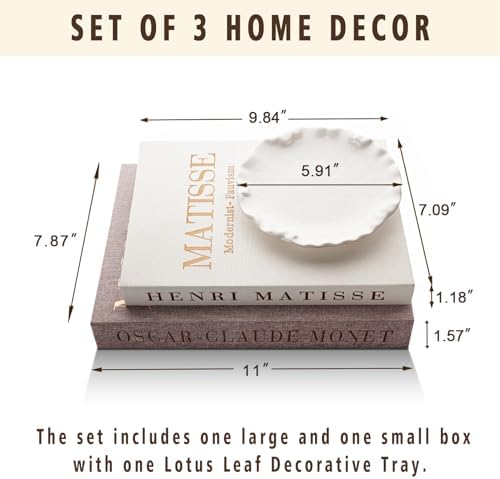 Decorative Books Set with Tray, Linen Coffee Table Books Decor
