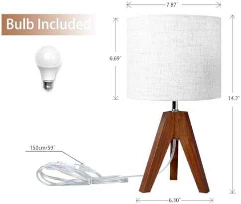 Tripod Table Lamp, Small Bedside Night Stand Lamp with 3 Colors, Decorative Lamp for Bedroom, Nursery, Living Room (Bulb Included) (Espresso Wood)