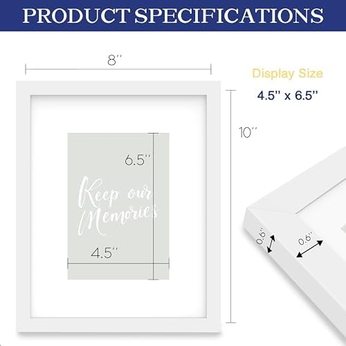 An&He 8 x 10 Picture Frame, 1Pack, White Photo Frames, Wooden Frame with High Definition Tempered Glass for Wall and Tabletop Display
