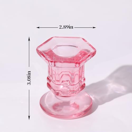 Lanttu 12 Pcs Pink Candlestick Holders Bulk Glass Candle Holders 2.9"x3.08"