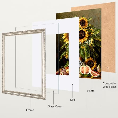 eletecpro 11x14 Vintage Picture Frame, Glass Cover, Silver Beige, 2-Pack