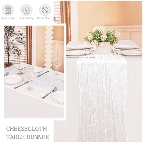 3 Pack 120 Inch White Cheesecloth Table Runner Boho Rustic Gauze Sheer Romantic 10 FT Long Cheese Cloth Table Runner for Bridal Baby Shower Wedding Party Birthday Holiday Home Easter Decor