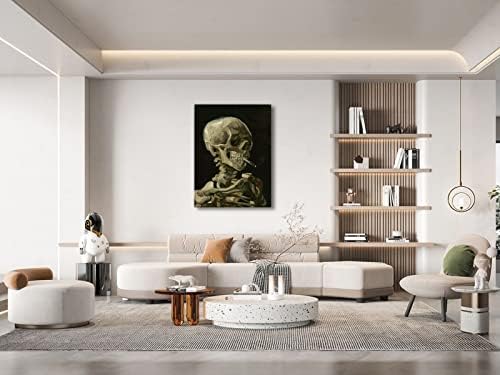 Wieco Art Large Canvas Wall Art Skull of a Skeleton with Burning Cigarette 1886 by Vincent Van Gogh Post-Impressionism Pictures Artwork Canvas Prints for Home Decor and Wall Decor