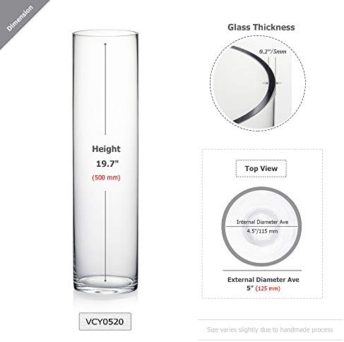 WGV Cylinder Vase, Diameter 5", Height 20", Clear Glass Floral Planter Container, Tall Centerpiece Arrangement for Wedding Party Event Home Office Decor, 1 Piece