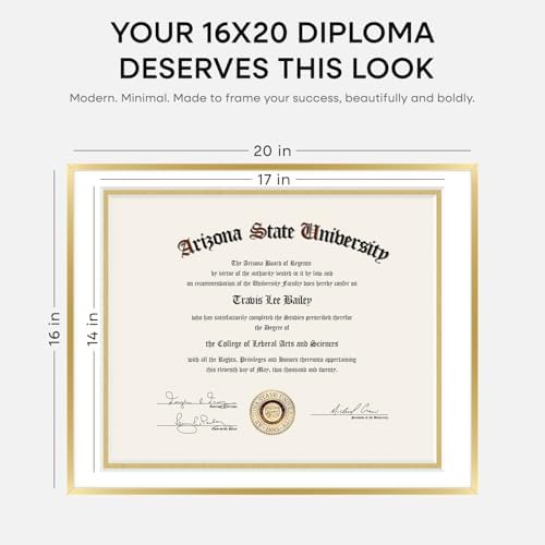 Homeforia 16x20 Gold Diploma Frame, High-End Metal, 14x17 Mat, Glass