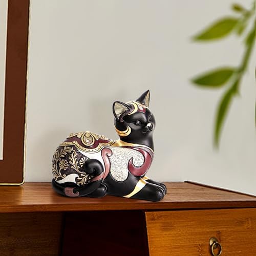 Smadeer Black Cat Statue for Home Decor, Cat Figurines Room Decoration for Bookshelf Office Table, Vintage Matt Small Cat Sculpture Gift for Cat Lovers, Woman Mom Retro Cats Animal