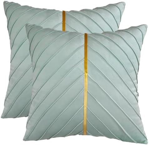 Velvet Throw Pillow Covers 22x22 Pack of 2 Gold Decor Mint Green