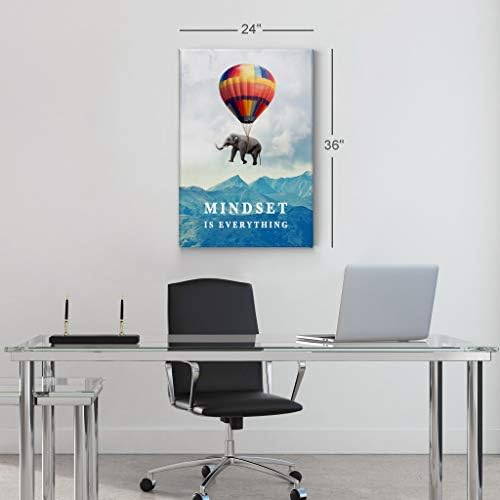 Smile Art Design Mindset is Everything Quote Elephant with Balloon Motivational Wall Art Canvas Print Inspirational Wall Art Entrepreneur Quote Office Living Room Decor Gift Ready to Hang 22x15