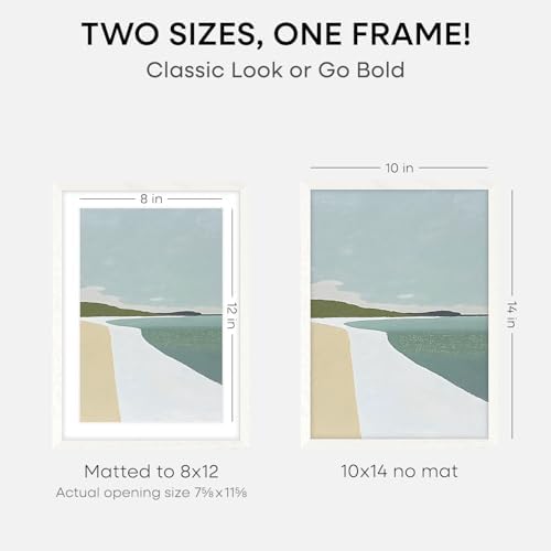Homeforia 10x14 White Oak Picture Frame, High-End Wood, 8x12 Mat, Glass