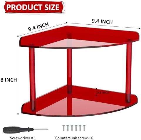 Sezanrpt 2 Tier Acrylic Corner Shelf Organizer Storage 9.5x9.5x8 Inch, Red Countertop Corner Shelf for Bathroom, Kitchen, Bedroom, Office, Study Room