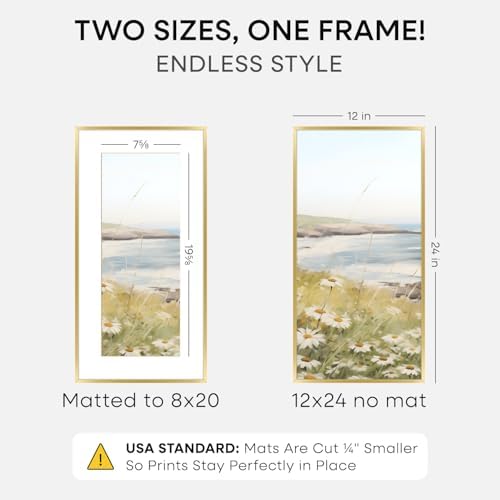 Homeforia 12x24 Gold Picture Frame, High-End Metal, 8x20 Mat, Glass