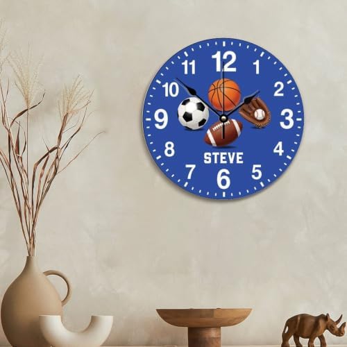 Custom Sports Ball Kids Wall Clock Personalized Name Clock for Boys