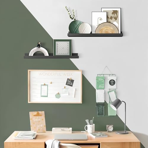 24 Inch Black Floating Picture Ledge Shelf, Photo Wall Shelves with Lip