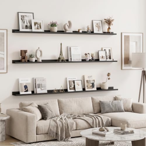 Axeman 20 Inch Floating Shelves, Black Picture Ledge Shelf Set of 3