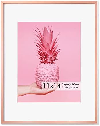 11x14 Metal Picture Frame- 11x14 Aluminum Photo Frames with 8x10 Mat, Tempered Glass Front, and Hanging Hardware - Ideal for Wall or Tabletop Display - Premium Metal Picture Frame Collection(Rose