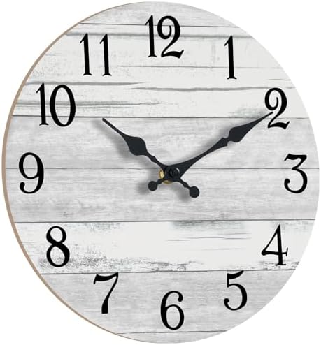 KECYET 10 Inch Wall Clock Battery Operated Gray White Silent Farmhouse