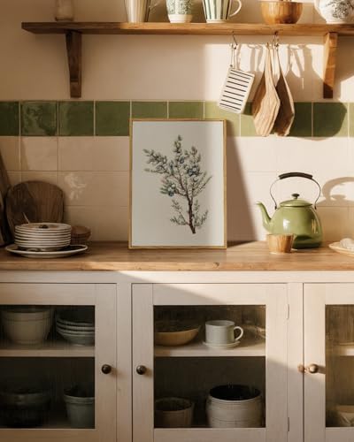 WHASAYART Vintage Botanical Framed Juniper Berry Canvas Wall Art 12x16 | Juniper Berry Plant Print Illustration Artwork, Rustic Farmhouse Christmas Winter Decor for Living Room Bedroom Kitchen