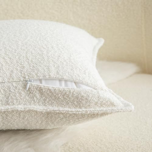 MANDIOO Pack of 2 Decorative Throw Pillow Covers Accent Solid Woven Textured Cushion Covers Pillow Cases Bedroom Living Room Sofa Home 20 x 20 Inch Cream White