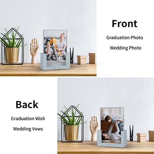 PETAFLOP 4x6 Picture Frame 2 Pack, Double Sided Glass Photo Frames 4 by 6 U-Shaped Blue Menu Holder Sign Card Stand for Desktop or Tabletop