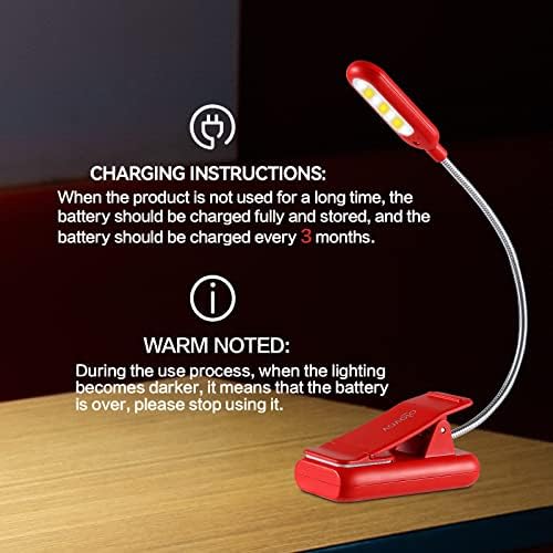 VAVOFO Rechargeable Book Light for Reading in Bed Kids, 7 LED Reading Light with 9-Level Warm Cool White Daylight, Eye Care Lamp with Power Indicator for Bookworms (Red)